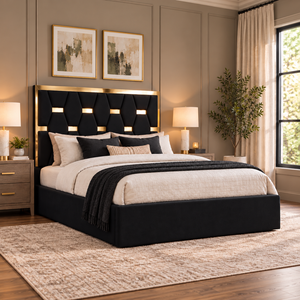 Felix upholstered bed — black finish