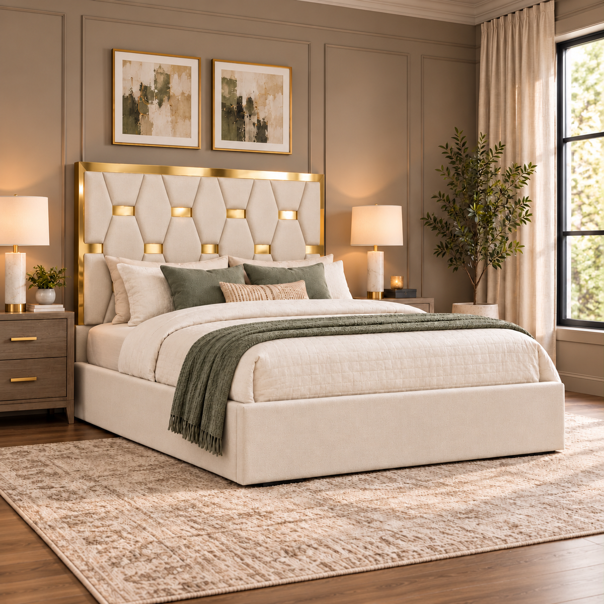 Felix upholstered bed — cream finish
