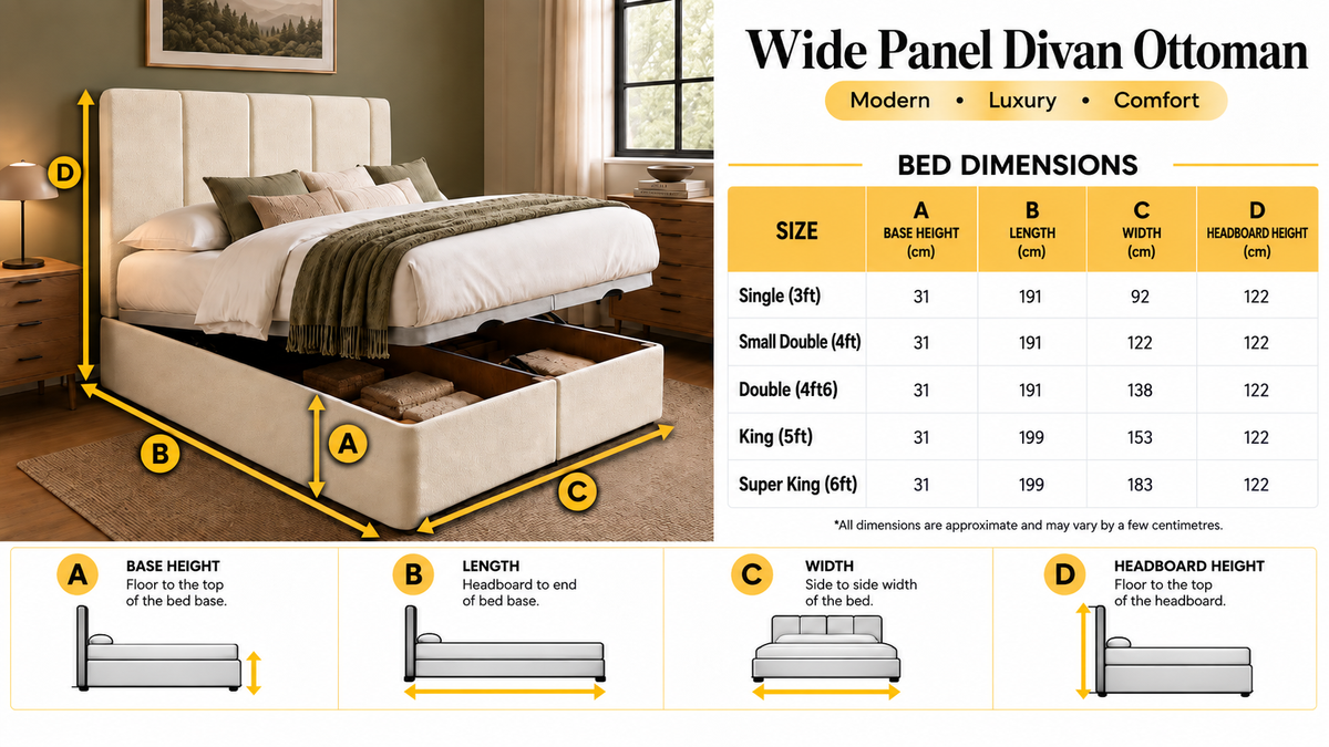 Wide Panel Divan Ottoman dimensions chart desktop